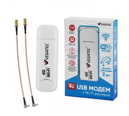 4G модем VEGATEL M24 Wi-Fi роутер c пигтейлами SMA, белый