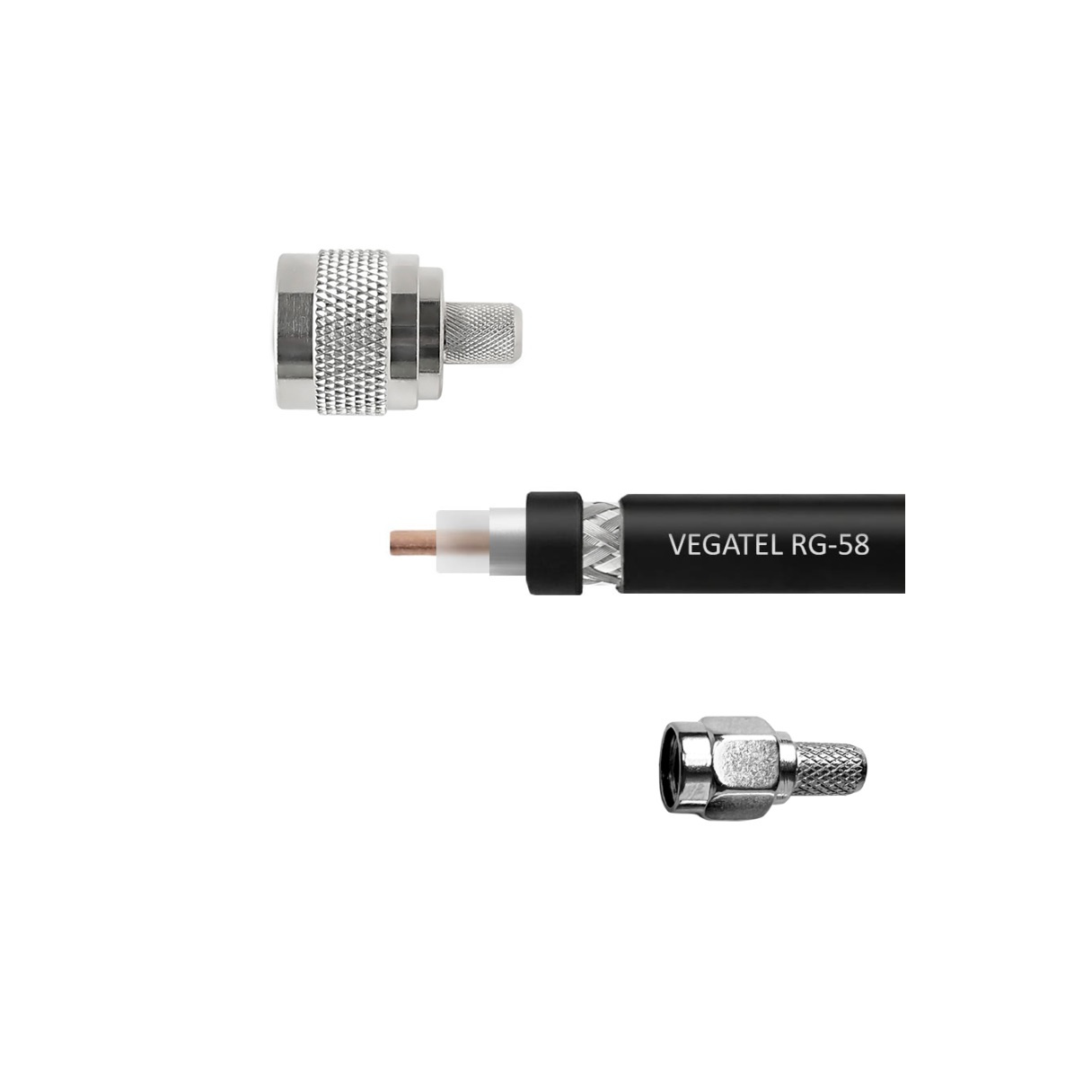 Кабельная сборка VEGATEL RG-58 A/U Cu (ГОСТ, PE, черный) (SMA-male - N-male)