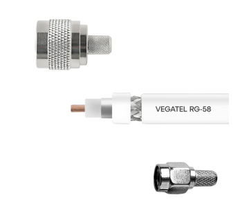 Кабельная сборка VEGATEL RG-58 A/U (ГОСТ, PVC, белый) (SMA-male - N-male) 20м