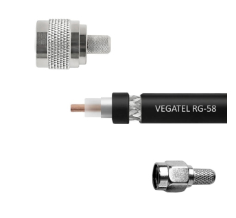 Кабельная сборка VEGATEL RG-58 A/U Cu (ГОСТ, PE, черный) (SMA-male - N-male) 1м