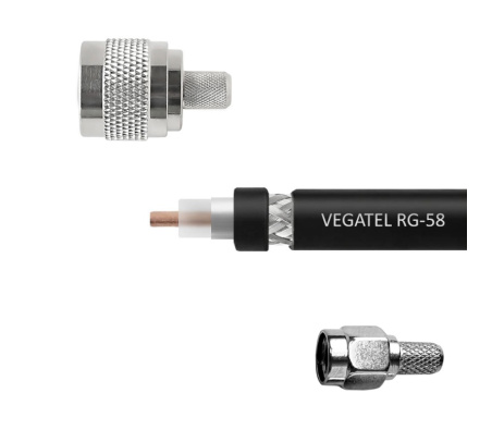 Кабельная сборка VEGATEL RG-58 A/U Cu (ГОСТ, PE, черный) (SMA-male - N-male) 2 м