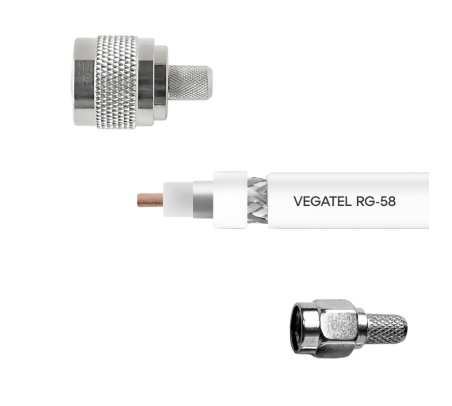 Кабельная сборка VEGATEL RG-58 A/U (ГОСТ, PVC, белый) (SMA-male - N-male) 2 м