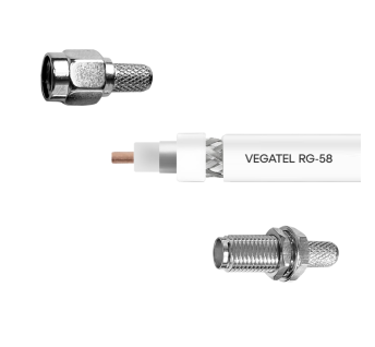 Кабельная сборка VEGATEL RG-58 A/U (ГОСТ, PVC, белый) (SMA-male - SMA-female) 20м