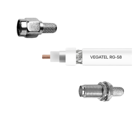 Кабельная сборка VEGATEL RG-58 A/U (ГОСТ, PVC, белый) (SMA-male - SMA-female) 2 м