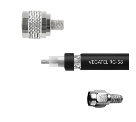 Кабельная сборка VEGATEL RG-58 A/U Сu (ГОСТ, PVC, многожильный, черный) (SMA-male - N-male) 2 м