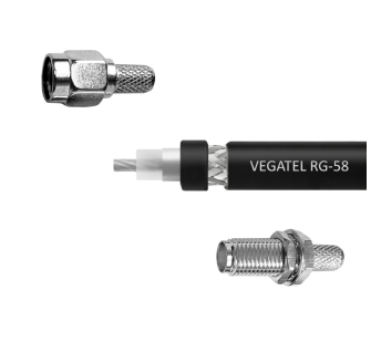 Кабельная сборка VEGATEL RG-58 A/U Сu (ГОСТ, PVC, многожильный, черный) (SMA-male - SMA-female) 20м