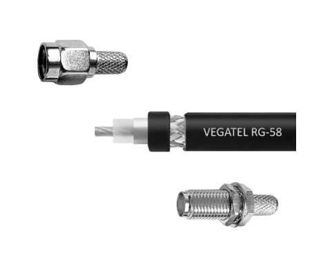 Кабельная сборка VEGATEL RG-58 A/U Сu (ГОСТ, PVC, многожильный, черный) (SMA-male - SMA-female) 2 м