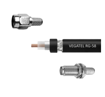 Кабельная сборка VEGATEL RG-58 A/U Cu (ГОСТ, PE, черный) (SMA-male - SMA-female) 20м