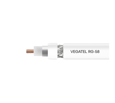 Кабель коаксиальный VEGATEL RG-58 A/U (ГОСТ, PVC, белый) бухта 500м