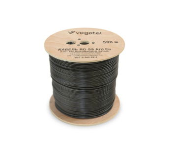 Кабель VEGATEL RG-58 A/U Сu (ГОСТ, PVC, многожильный, черный) бухта 500м